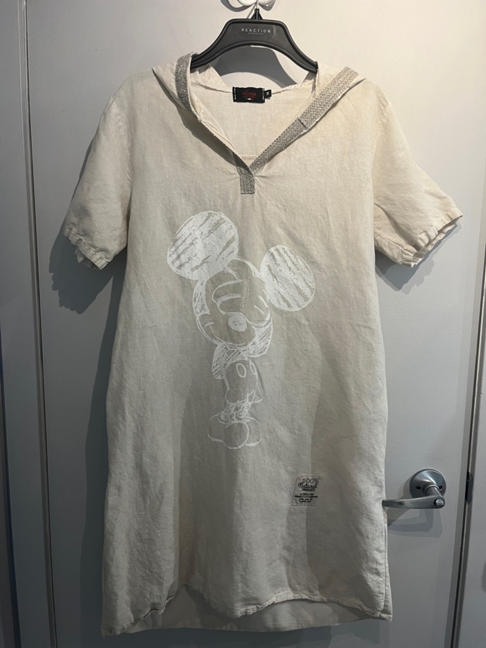 Cream Mickey Graphic Hoodie linen Dress